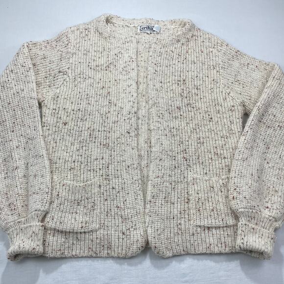 VTG 80s Erika Wool Blend Knit Sweater Open Cardigan size M Tan - Picture 2 of 8